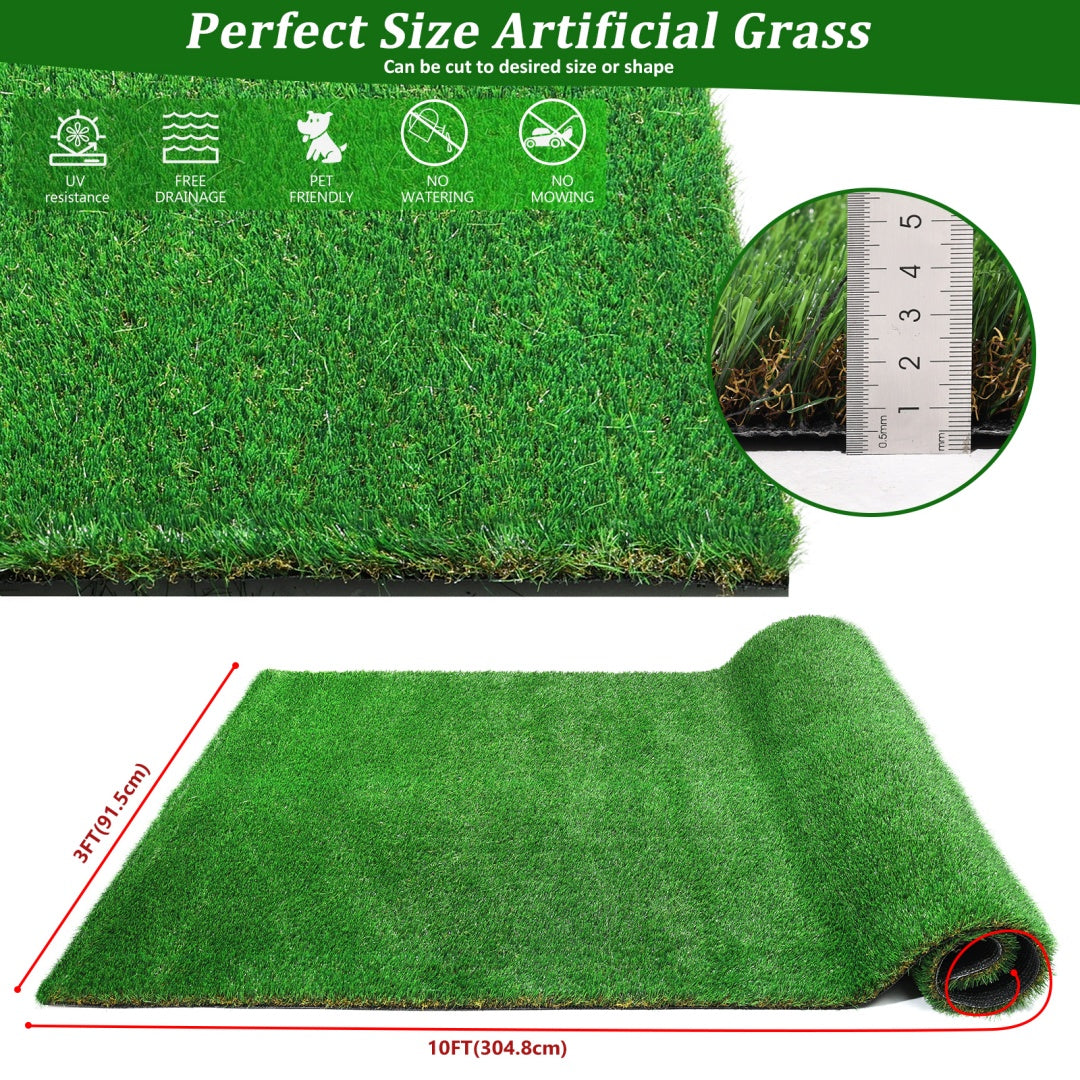 3FTX10FT Outdoor Artificial Grass Runner Rug, Thick Realistic Fake Grass Roll Decor Patio Balcony Garden Lawn, Dog Pets Turf Drain Mat, 1.38 Pile Height