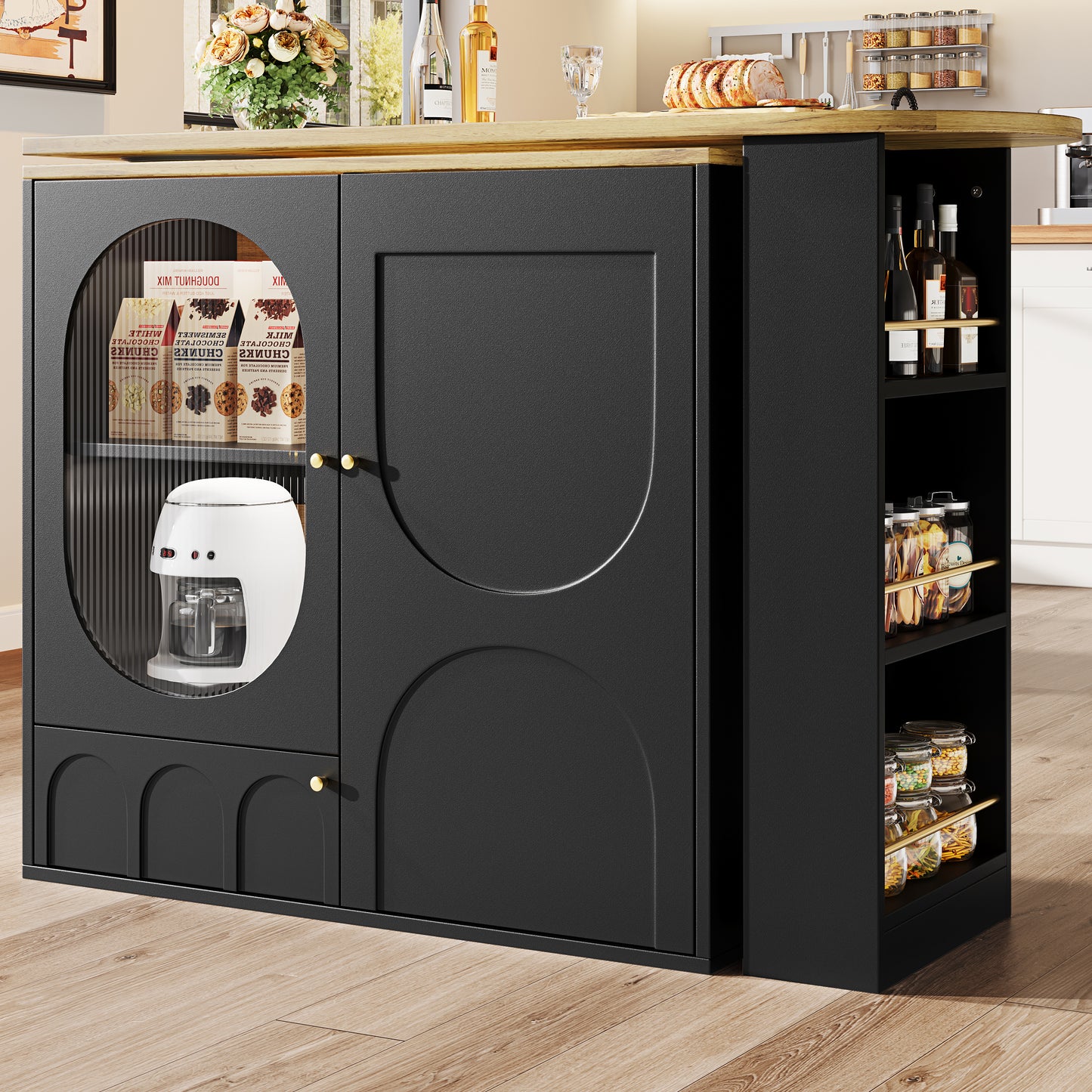 A 360 Rotating Bar Table, Stand Table Body 138 X 39 X 102 Cm, Coffee Bar Furniture, Rotating Dining Table With Storage Space, Kitchen Island, Three Doors With Door Shelves, Detachable Partition Wal