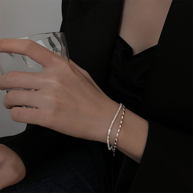 925 Silver Bracelet Starry Rice Grain Double-layer Bracelet Sparkling Light Luxury High-grade Sense Female Accessories