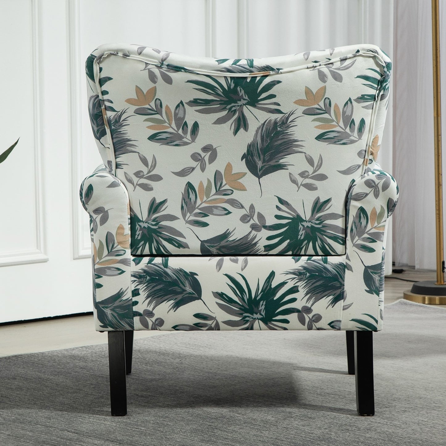 Mid-Century Modern Wingback Accent Chair, Upholstered Fabric Armchair With Sturdy Wood Legs, High-Back Padded Club Chair For Living Room Bedroom Office