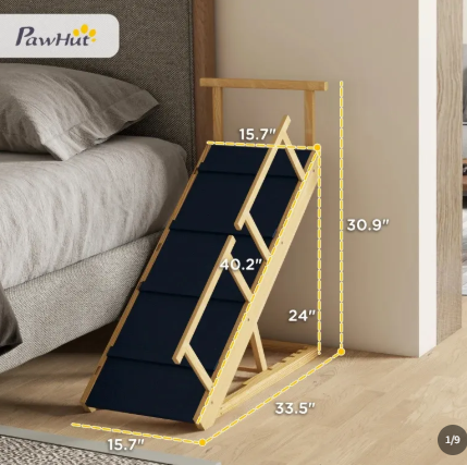 Wooden Dog Climbing Ladder With Guardrail, Foldable And Adjustable Angle Pet Ramp, Dog And Cat Climbing Ladder