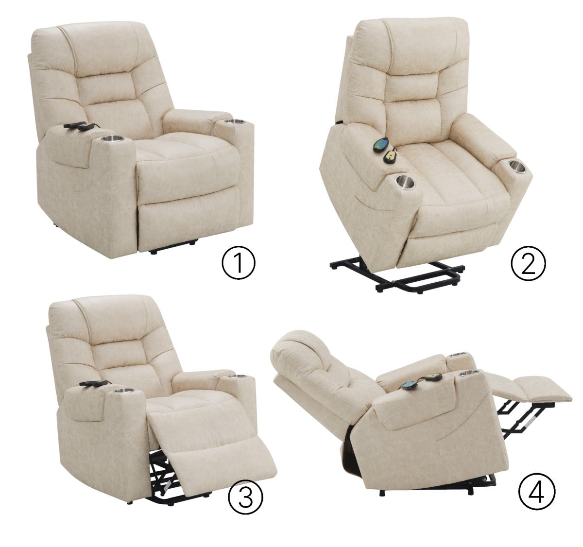 Nairi Ivory Leather Aire Power Motion Recliner With Lift, Heating & Massage Function