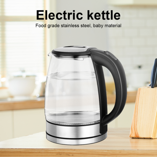 Stainless Steel Glass Electric Kettle 360 Rotation LED Light Kitchen Water Jug