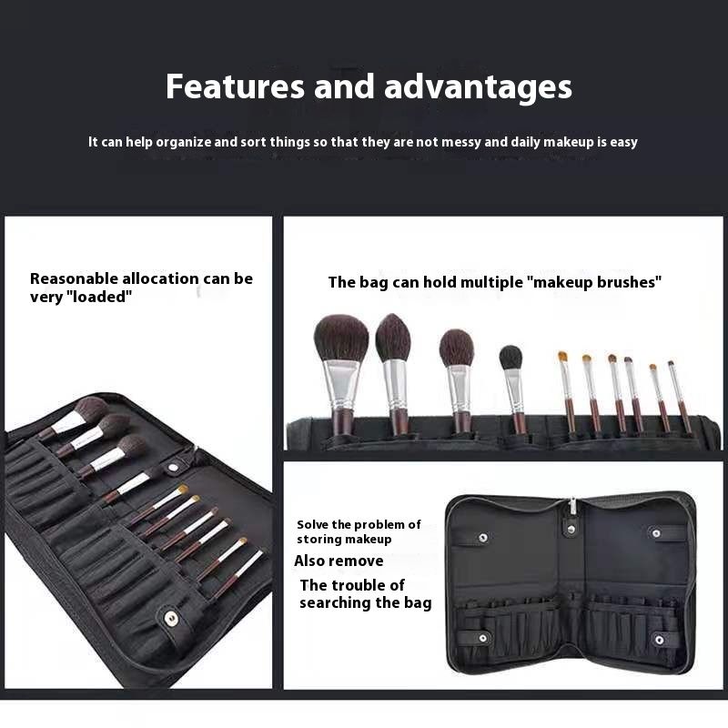 Large Capacity Zipper Folding 29 Pieces Makeup Brush Storage Bag