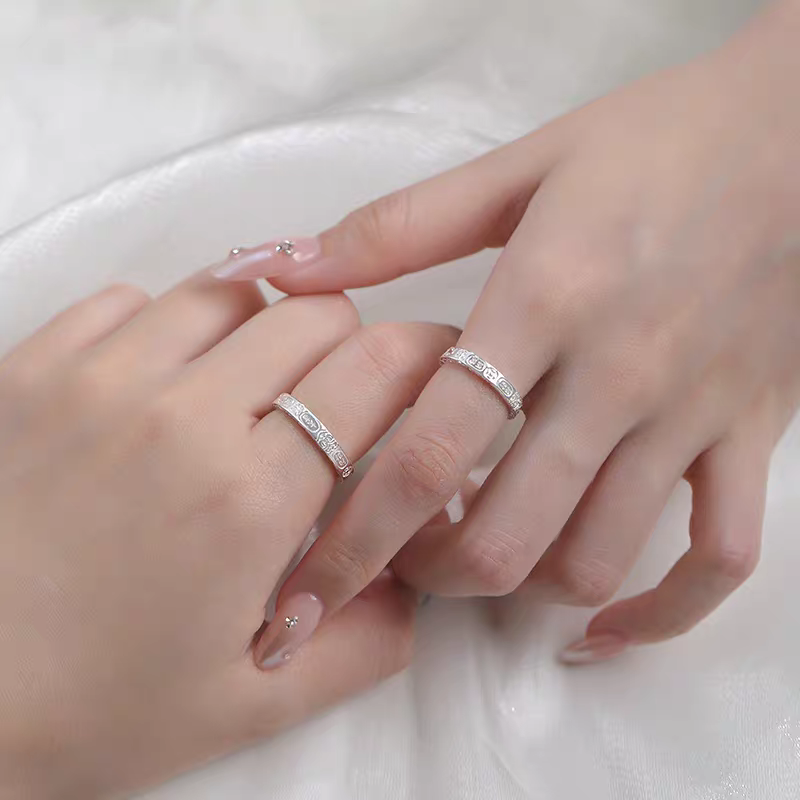 1 Pair 999 Sterling Silver Engraved Lucky Totem Couple Rings, Retro Minimalist Style, Suitable For Daily Wear & Valentine's Gift