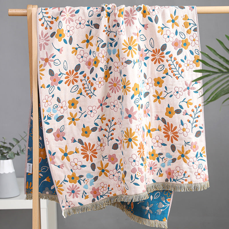 Pure Cotton Gauze Absorbent Tassel-edged Cotton Bath Towel