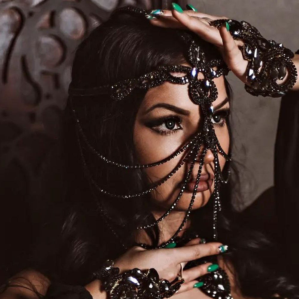 Exaggerated Rhinestone Black Mask Hair Accessories