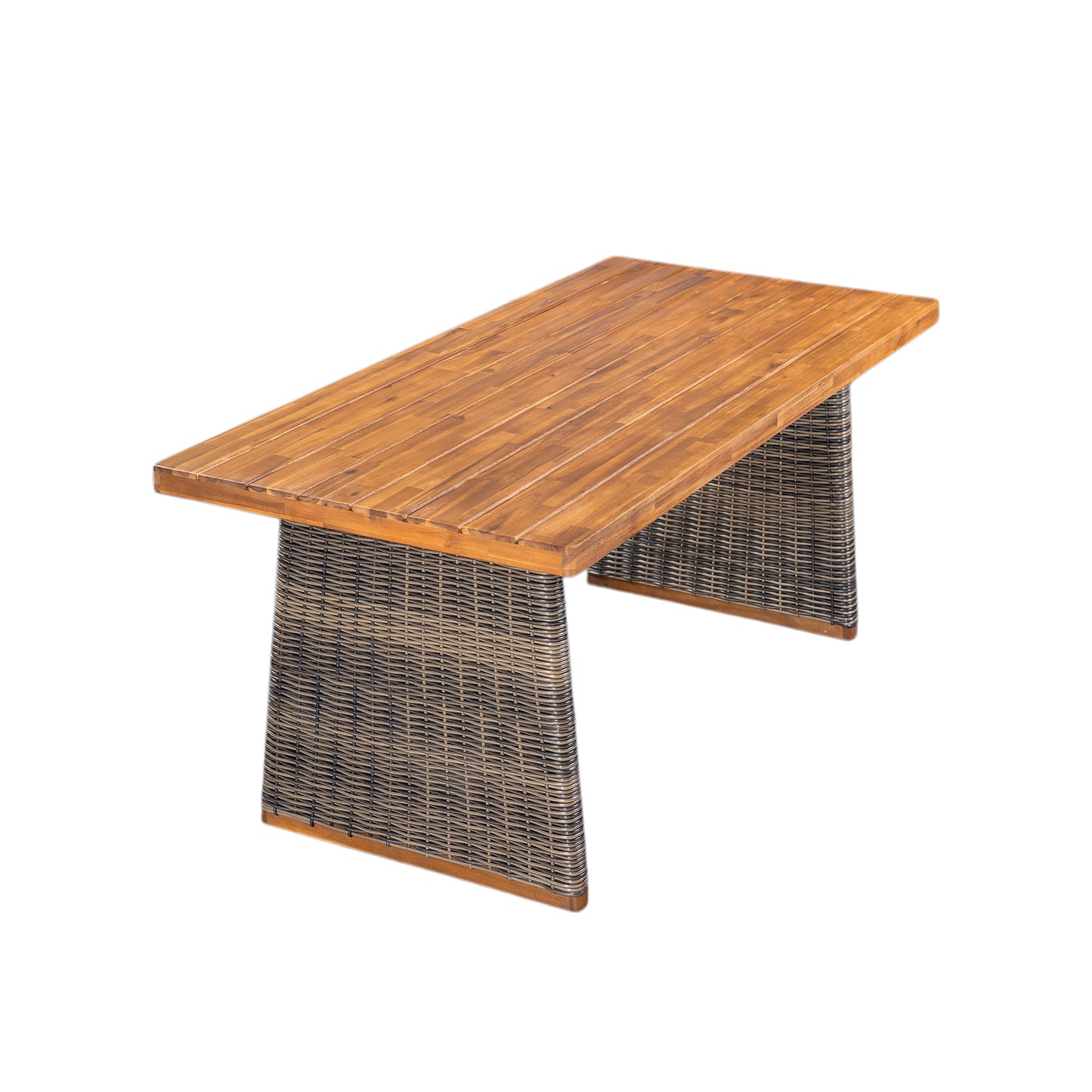 Outdoor 3 Piece Acacia Wood Dining Set With Handwoven Rattan Legs,Grey