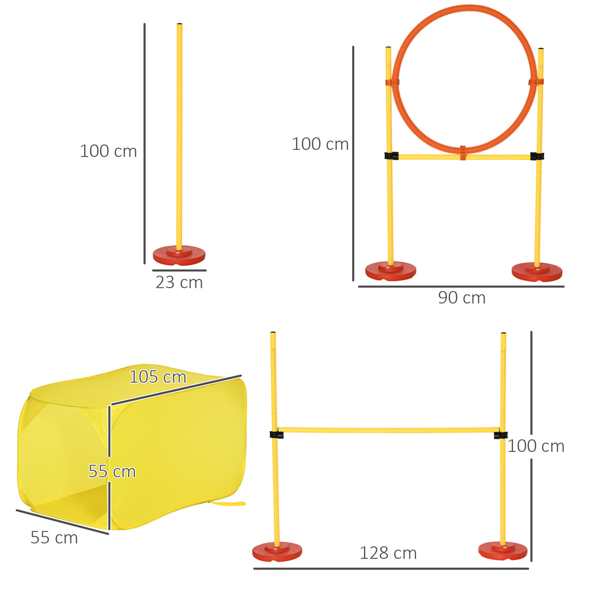 Pawhut Dog Agility Equipment Portable Pet Training Obstacle Set For Dogs 5 Pieces W/ Adjustable High Jumping Pole, Jumping Ring, Weave Poles, Tunnel