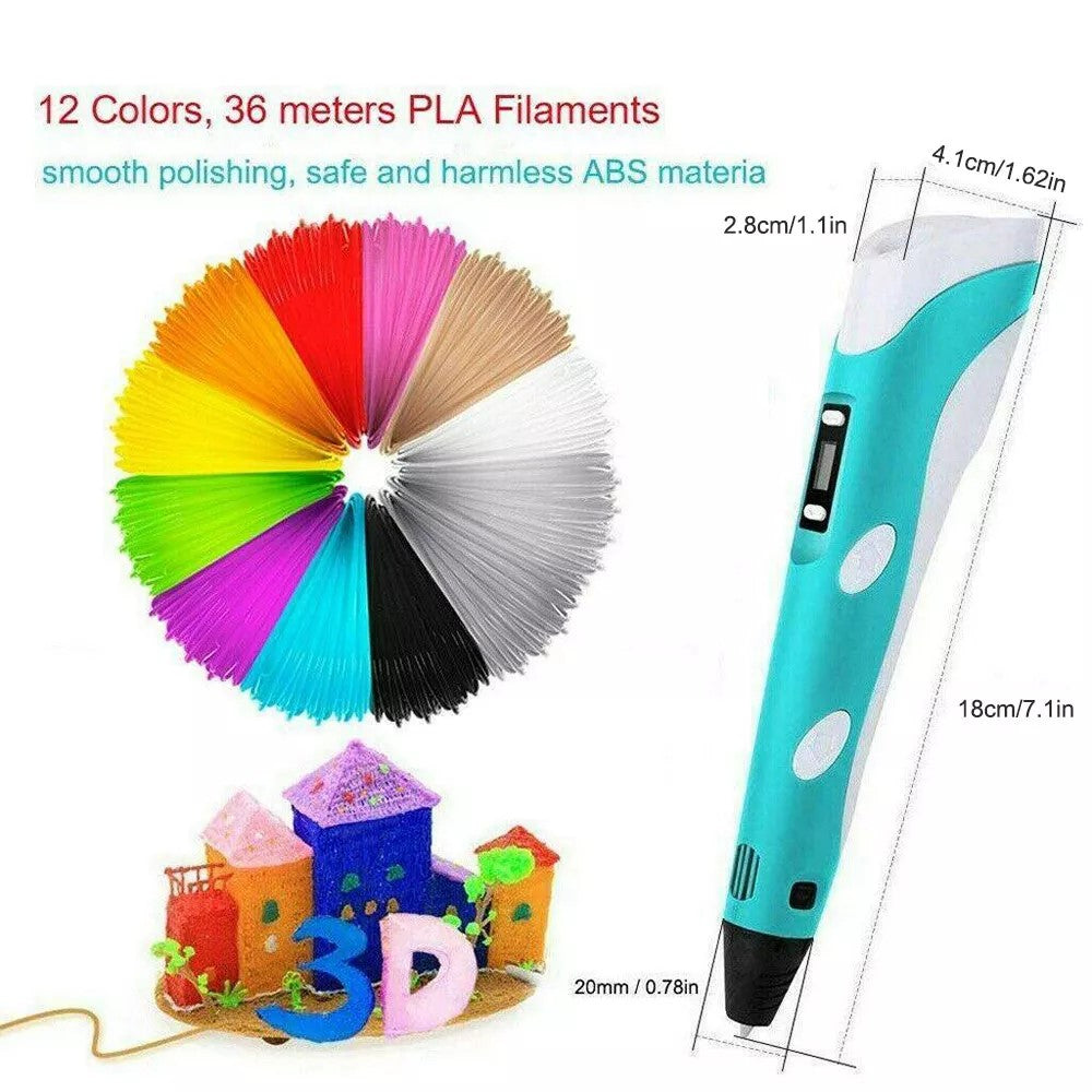 12 Colours PLA 3D Printing Pen Set Doodle Printer Drawing Filament Gift For Kids
