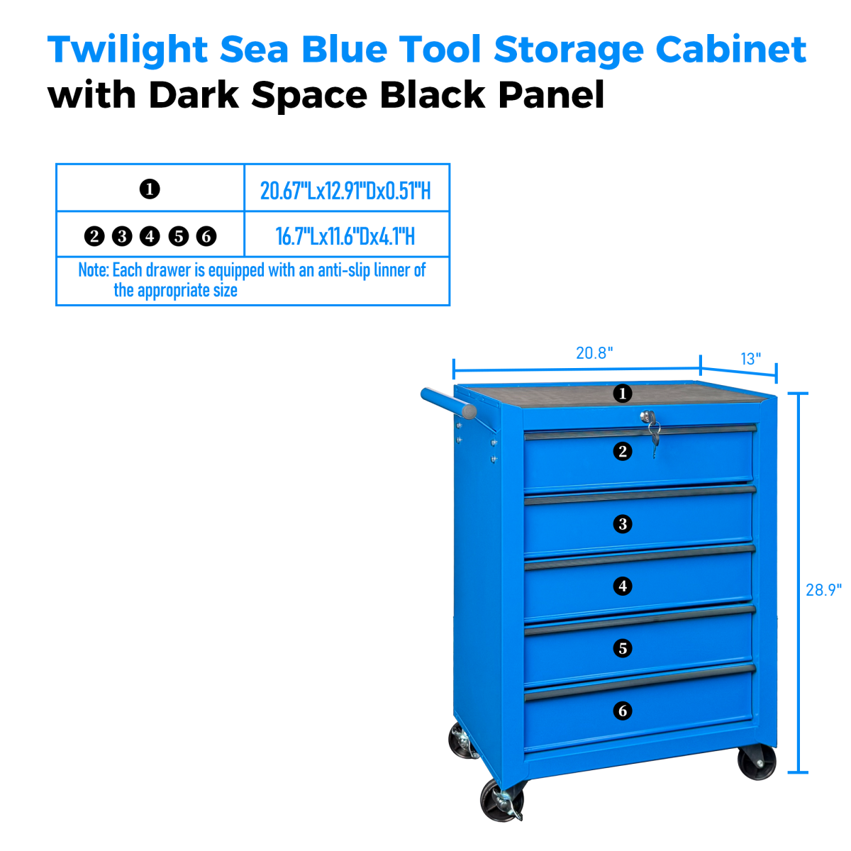 Rolling Metal Tool Chest With 5 Drawers, 20inch 5-Drawer Tool Chest Cabinet With Ball Bearing Drawer Slides, Steel Tool Storage Box Organizer -BLUE