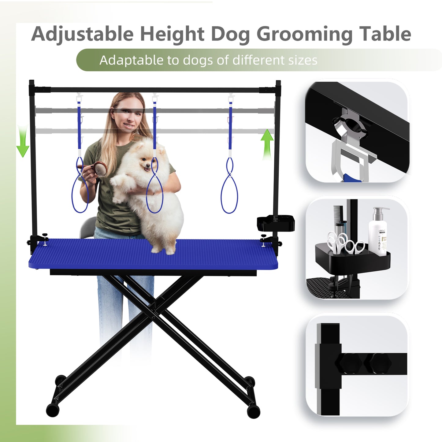47 Blue Large Dog Grooming Table X-Lift Foldable Grooming Table For Dogs At Home Adjustable Height Arms Pet Station With Nooses, Tool Organizer