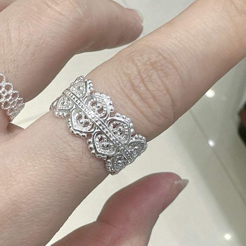 1pc 999 Sterling Silver Vintage Wide Hollow Carved Open Ring, Elegant Palace Style, Perfect For Daily, Dating & Gifting, Ideal Valentine's Gift