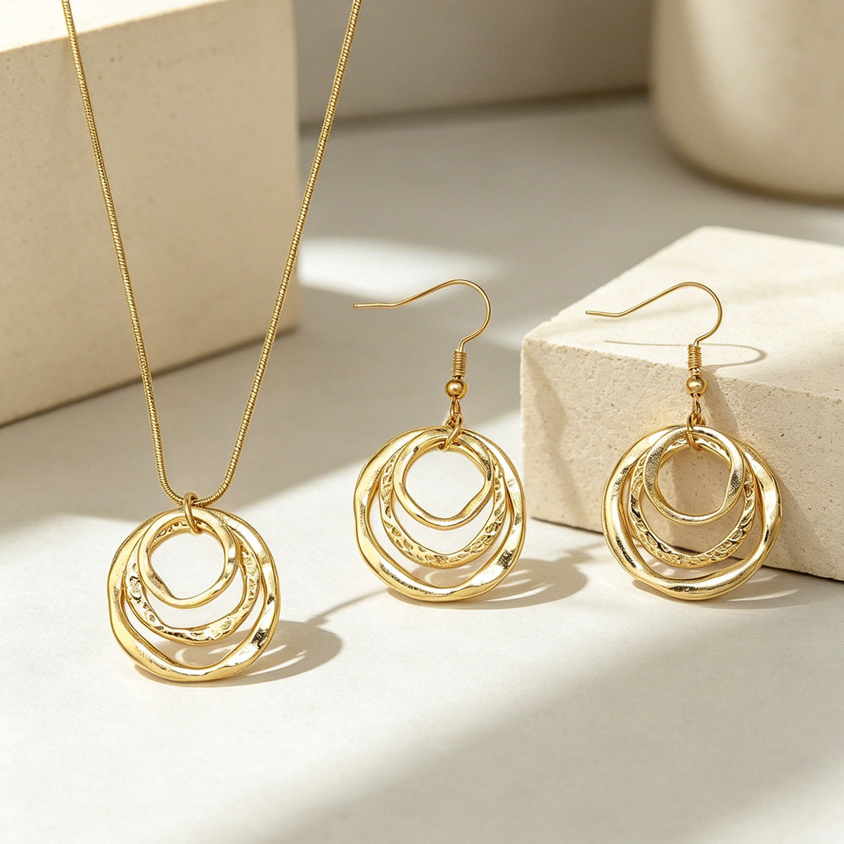 Women Vintage Irregular Multi Layer Ring Jewelry Set,Dangle Earrings And Necklace Fashion Costume Accessories For Daily Party Occasion