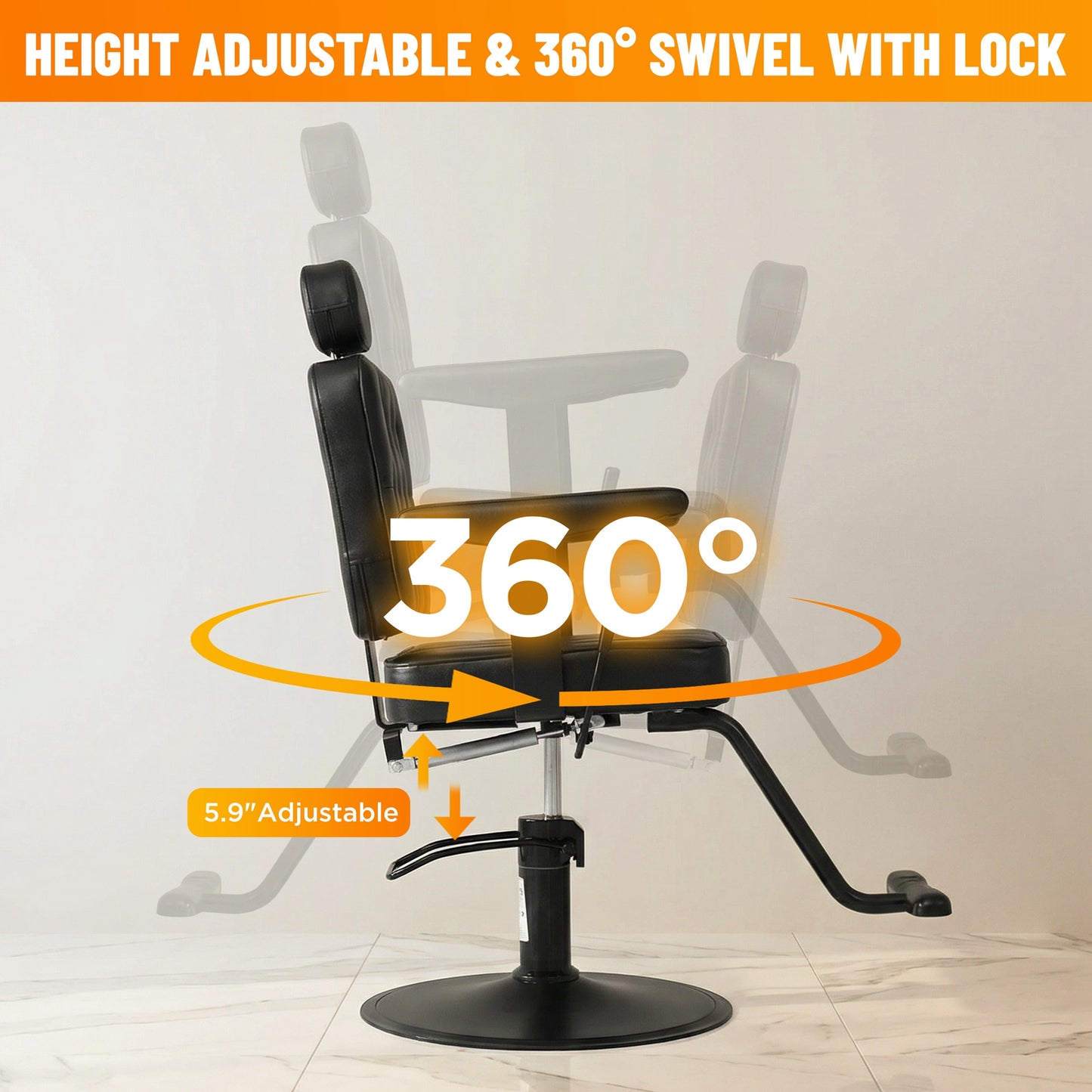 Barber Salon Chair For Hair Stylist, Hydraulic Reclining Barber Chair,Height Adjustable Salon Styling Chair With 360 Swivel, Removable Headrest, PU Leather, 330 Lbs Capacity, Black