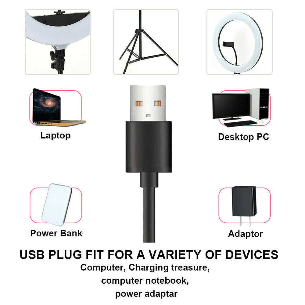 6-18 LED Ring Light Dimmable Lighting Kit Phone Selfie Tripod Makeup Live Lamp