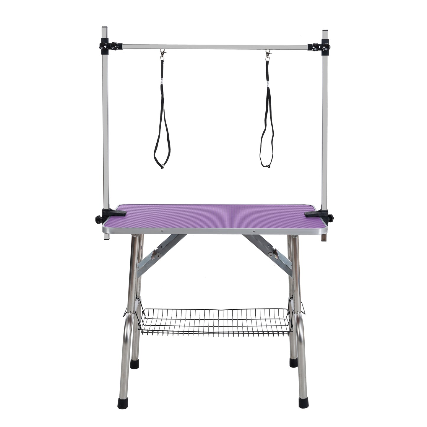 46 Folding Dog Pet Grooming Table Stainless Steel Frame Rubber Mat On Board With Adjustable Arm And Clamps Pet Dog Cat Grooming Table PURPLE COLOR