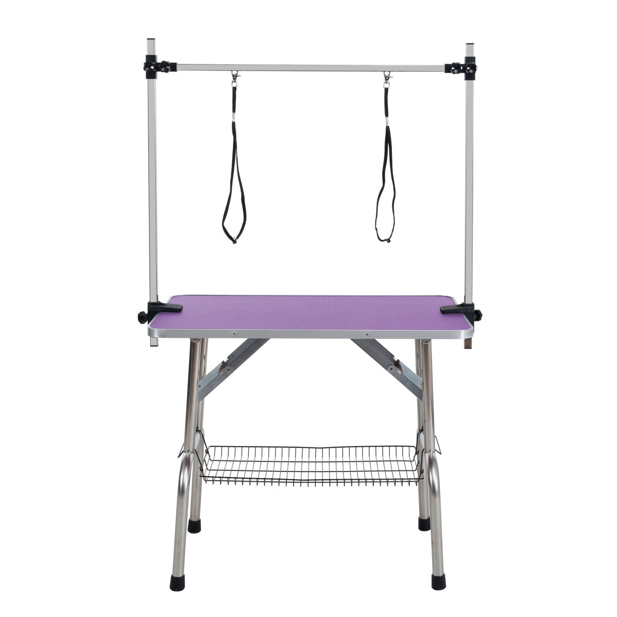 42 Folding Dog Pet Grooming Table Stainless Steel Frame Rubber Mat On Board With Adjustable Arm And Clamps Pet Dog Cat Grooming Table PURPLE COLOR