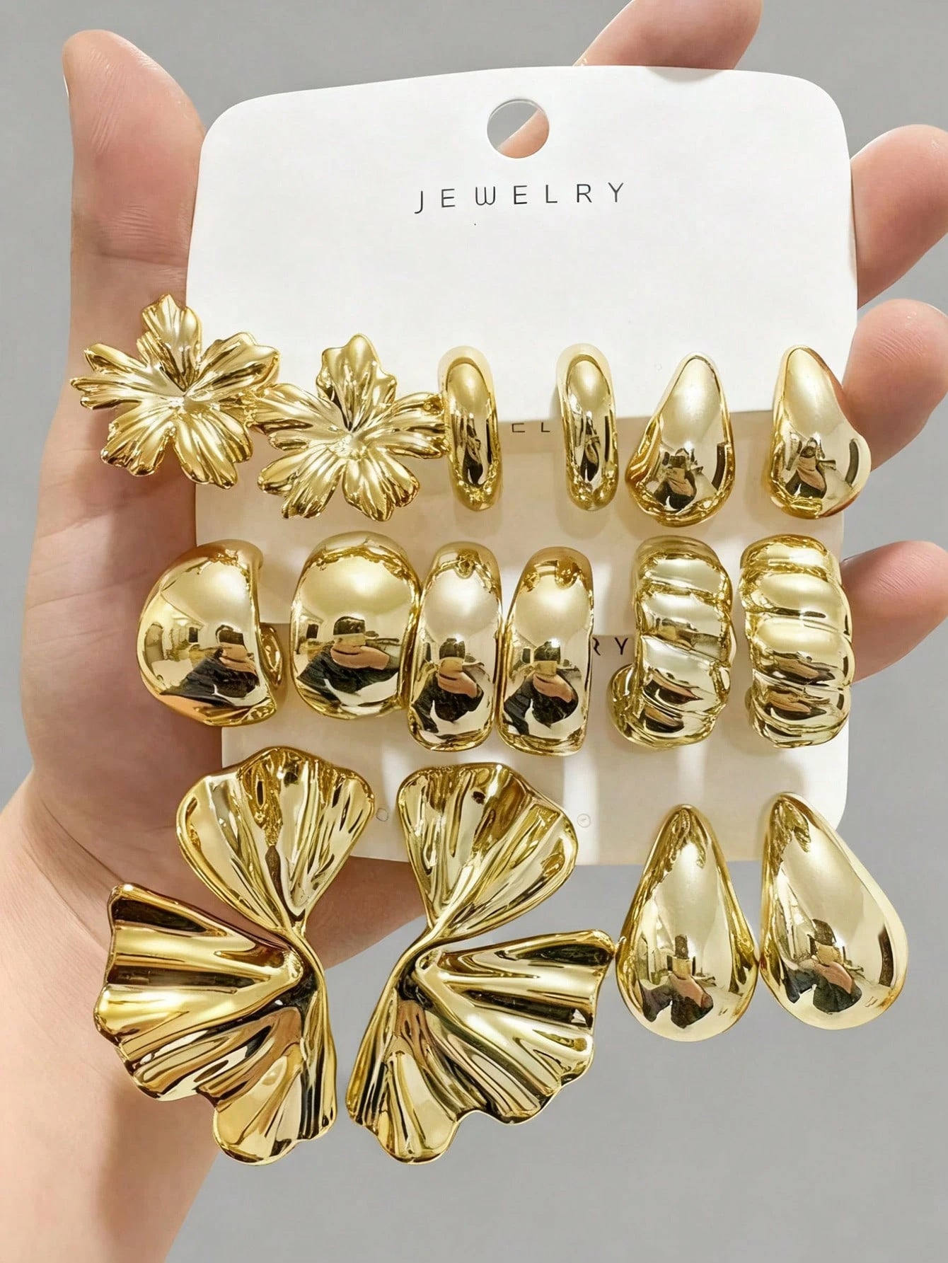 INS Style Luxury Geometric Hoop & Stud Earrings For Women, Vacation Statement Earrings Set, 8 Pairs Pack Trendy Boho Beach Jewelry Gift