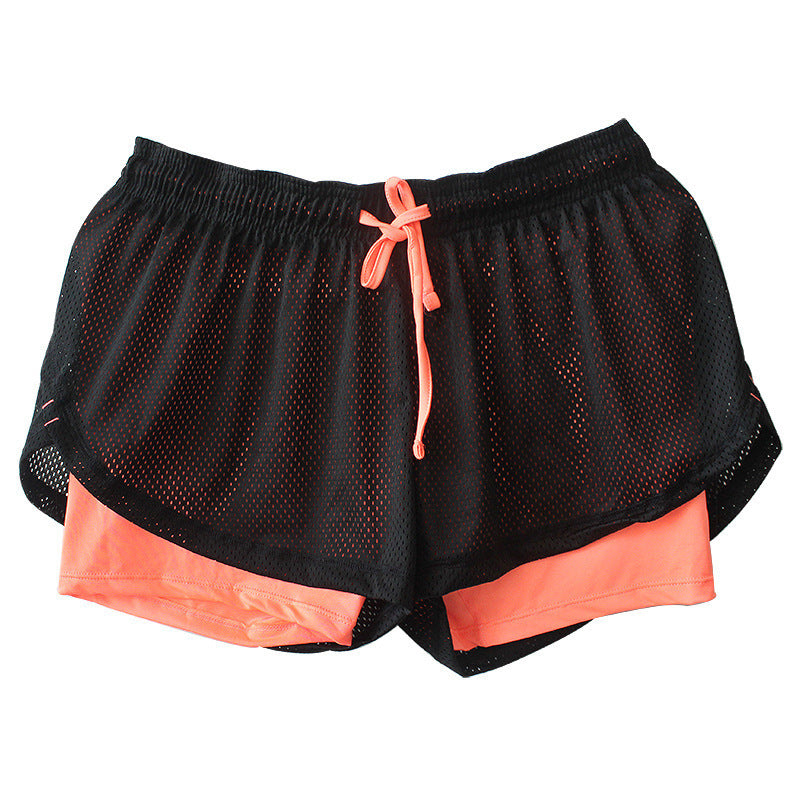 Summer Fake Two-Piece Women's Sports Shorts Mesh Double-Layer Drawstring Yoga Fitness Running Training Sports Shorts