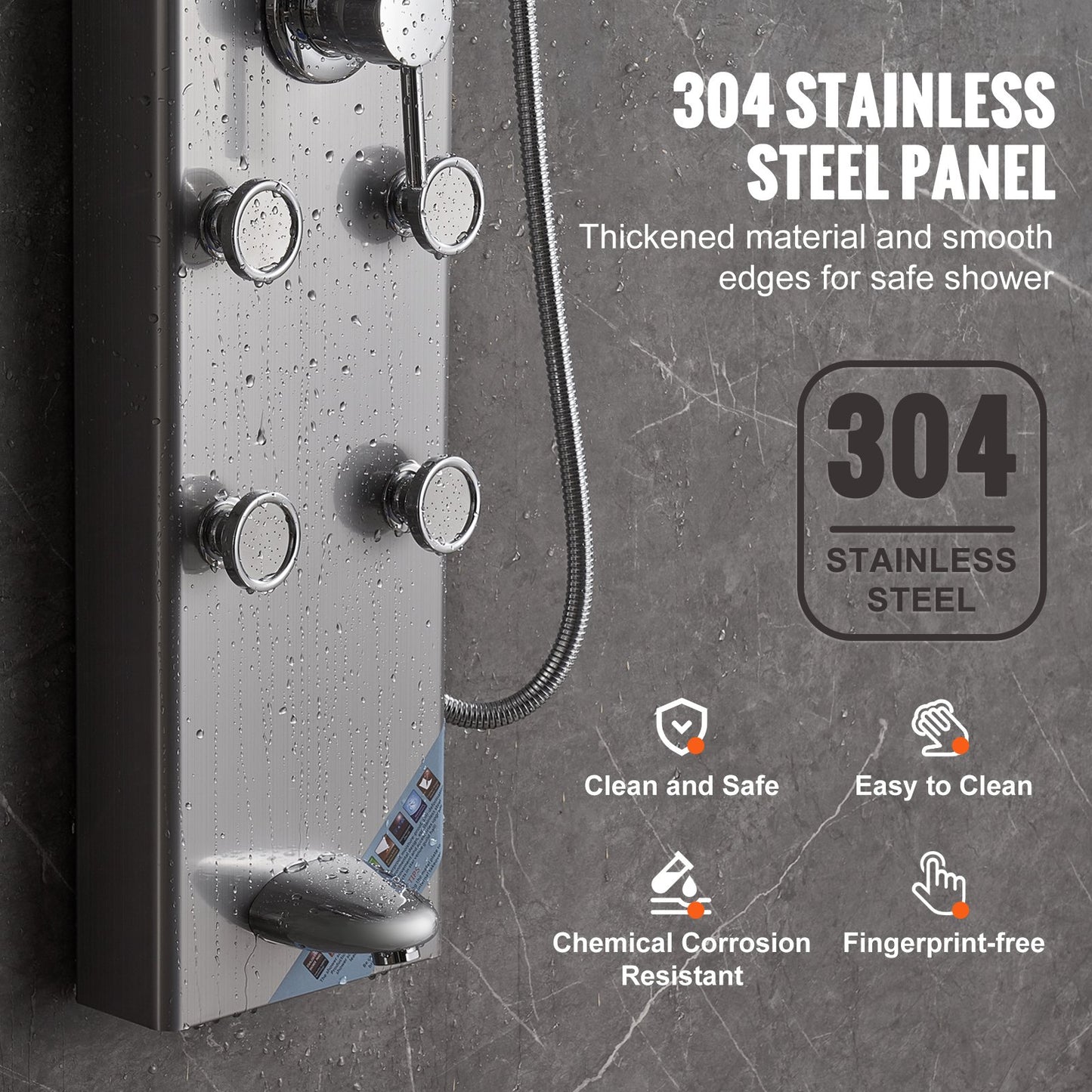 Shower Panel System, 5 Shower Modes, Digital Display Shower Panel Tower, Rainfall, 8 Massage Jets, Tub Spout, 3-Setting Handheld Shower Head 59 Hose, Stainless Steel Wall-Mounted Shower Set