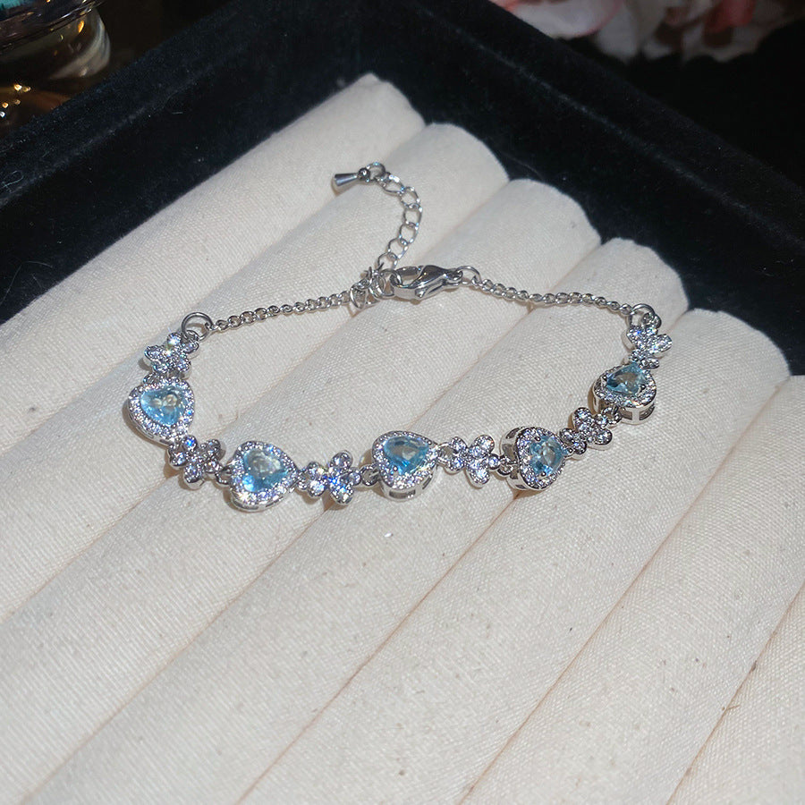 Frosted Blue Zirconia Bangle Ins Korean Style Bracelet Elegant Versatile Fashion Hand Jewelry