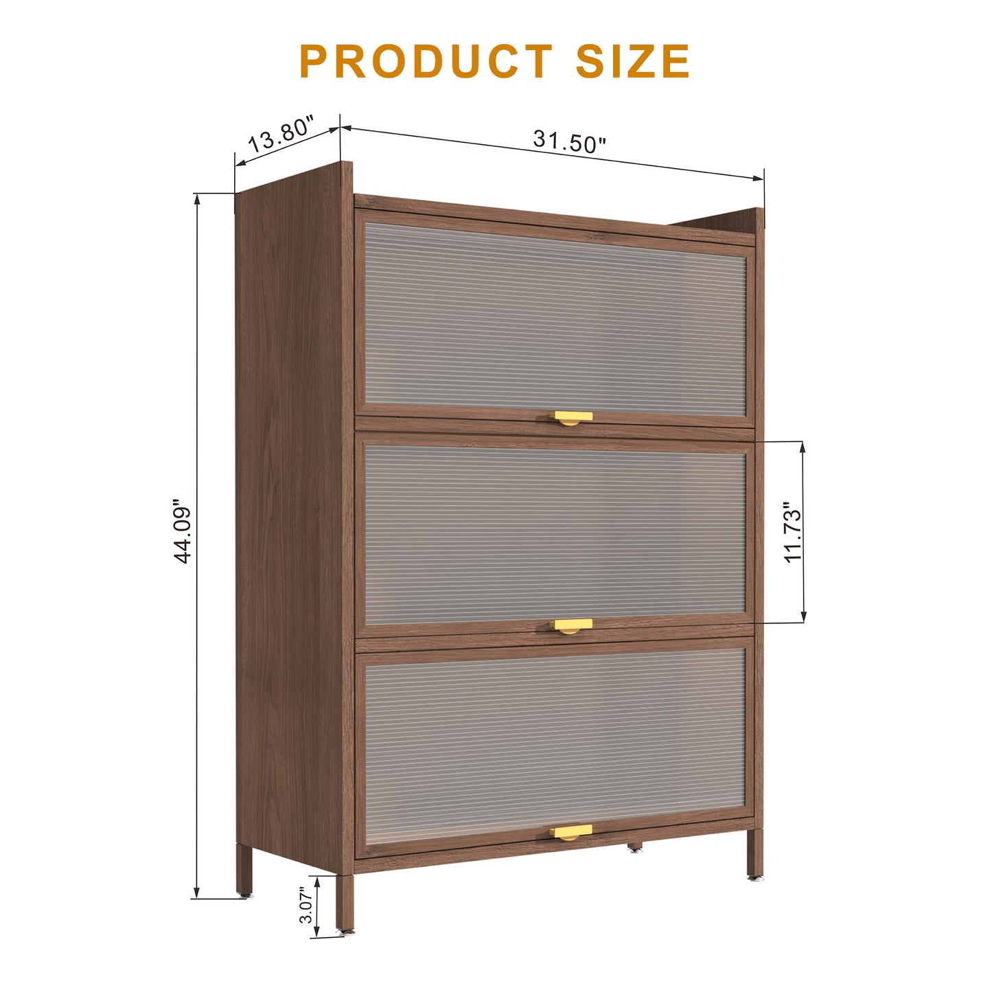 44 Tall Metal 3 Flip Doors Cabinet, With Ample Storage Space For Bedroom, Office, Living Room, Hallway, Entryway Walnut