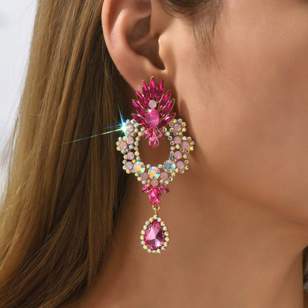 Luxury Full Rhinestone Teardrop Pendant Large Earrings Elegant Fashion Statement Jewelry Women Party Prom Wedding Accessories