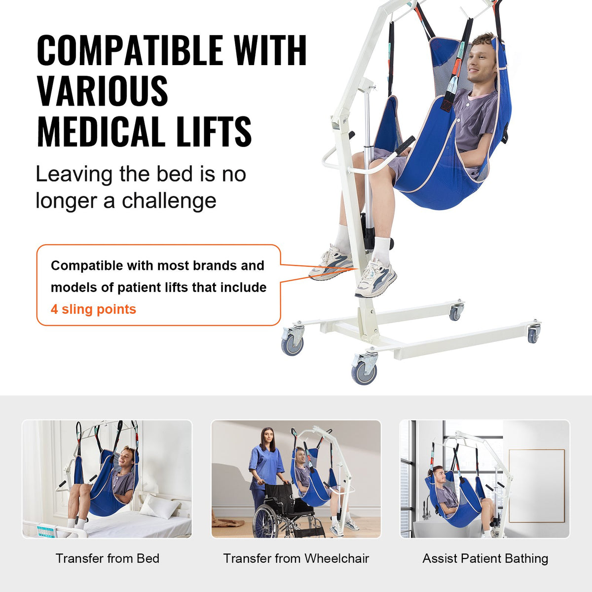 Universal Full Body Patient Lift Sling - Medium, Patient Lift Medical Sling For Easy Transfer And Bathing, Polyester Patient Aid Transfer Sling For Elderly, Disabled, Bedridden, 500LBS Capacity