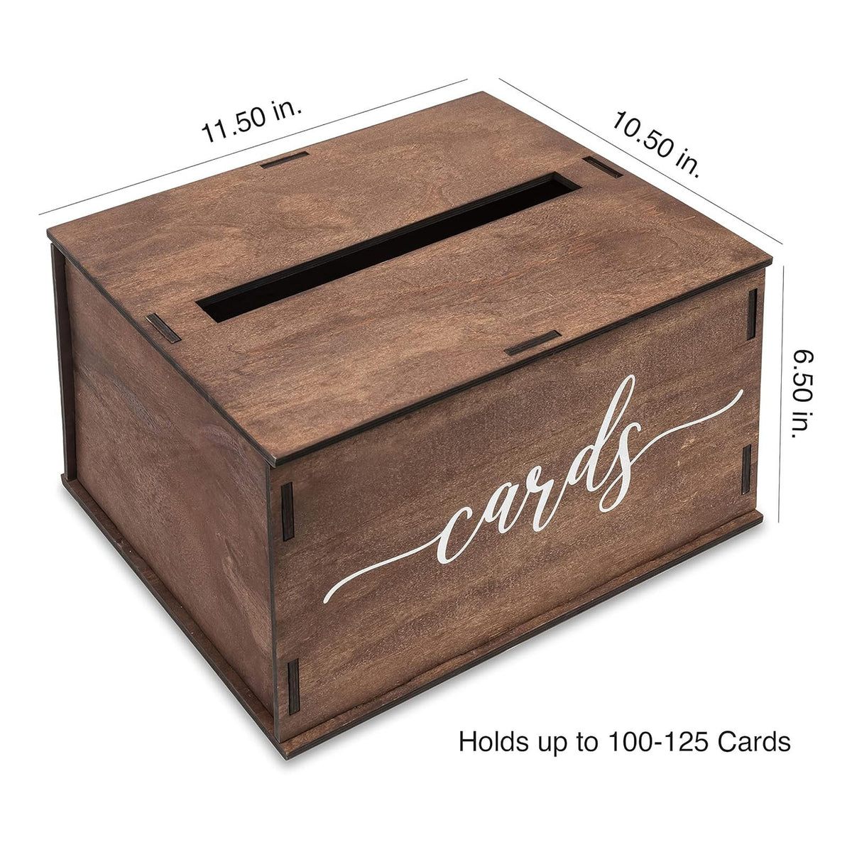 Rustic Dark Brown Wooden Wedding Card Box With Script Cards Print, Removable Lid Envelope Gift Card Holder For Wedding Reception Bridal Shower Party Decor