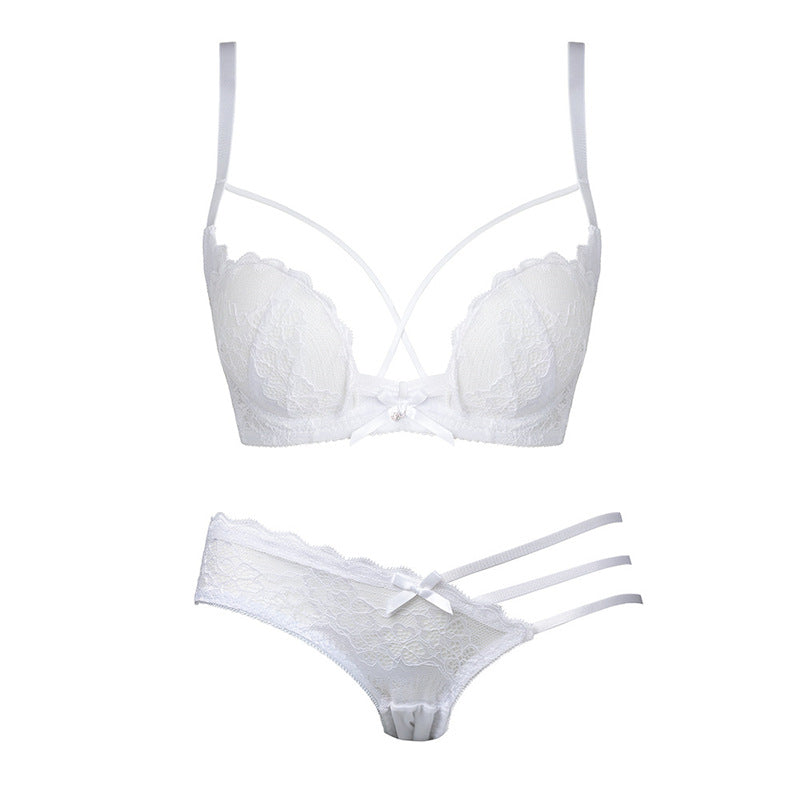 Sexy Lace Half Cup Pure Desire Push-up Beauty Back Red Bra Set