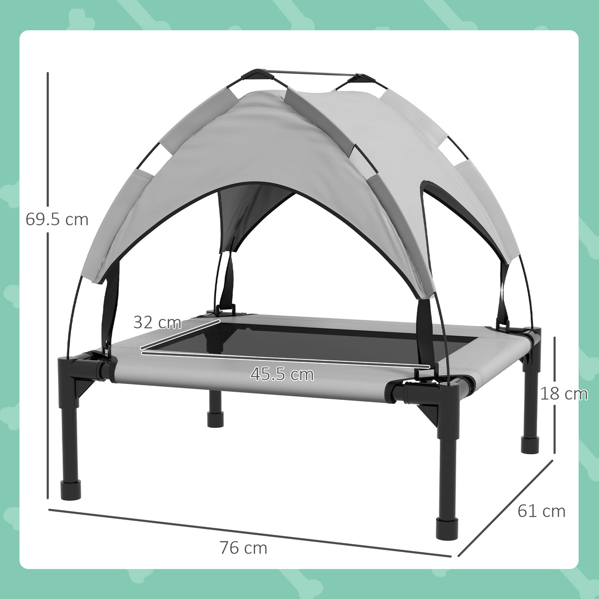PawHut Cooling Raised Pet Bed W/ Washable Breathable Mesh, For Small Medium Dogs, 76 X 61 X 69.5cm - Light Grey