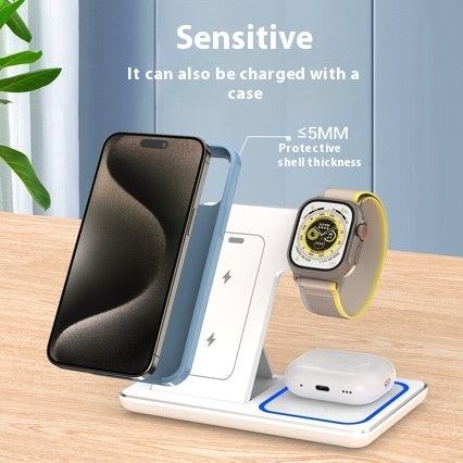 15W 3 In 1 LED Fast Wireless Charger Stand Foldable Charging Station For Smart Phone