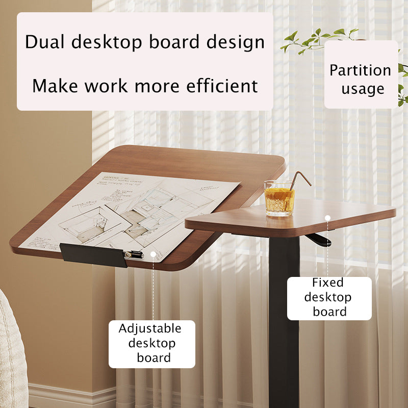 UPGRADED Overbed Bedside Desk, Mobile Rolling Laptop Stand Tilting Overbed Table With Wheels, Height Adjustable Tray Bedside Table For Laptop Bed Sofa, WALNUT