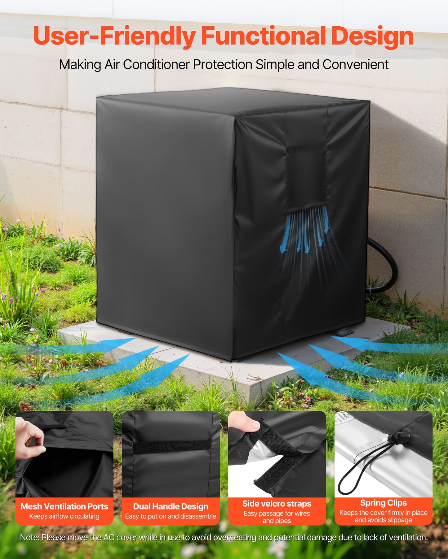 Air Conditioner Cover, 762 X 762 X 810 Mm Ac Cover For Air Conditioning Unit, Three-Layer, Waterproof Polyester Fabric, Mesh Ventilation, Universal Defender For Outdoor Outside Ac Unit, Black