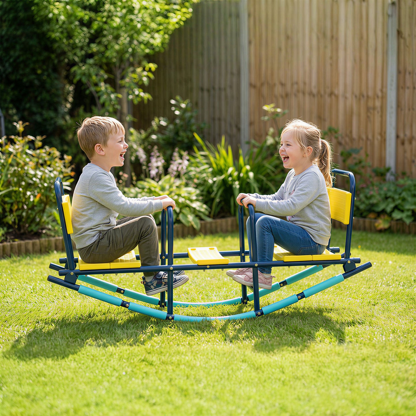 Teeter Totter Seesaw for Kids, 2 in 1 Metal Rocking Seesaw for Toddlers Age 3-8, Playground Equipment for Backyard