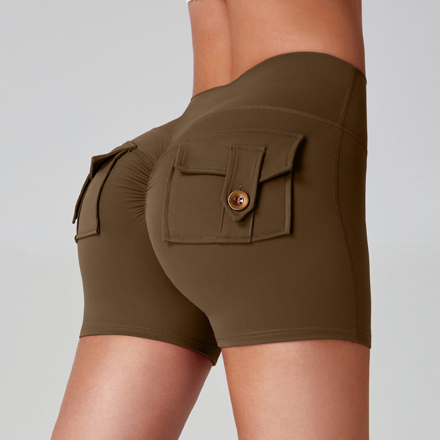 Women's High-Waisted Cargo Yoga Shorts With Pocket, Peach Hip Design Bare-Skin Feel, High Elastic, Quick-Dry Running & Fitness Pants
