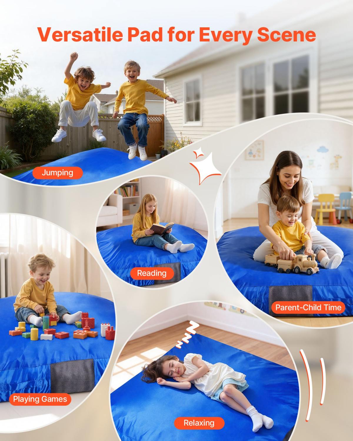 Crash Pad, 5 X 5 Ft Crash Pad For Kids Sensory With Foam Blocks And Washable Cover, Large Soft Foam Landing Zone Giant Pillow Mat, Sensory Room Equipment For Children Jumping, Relaxing & Play