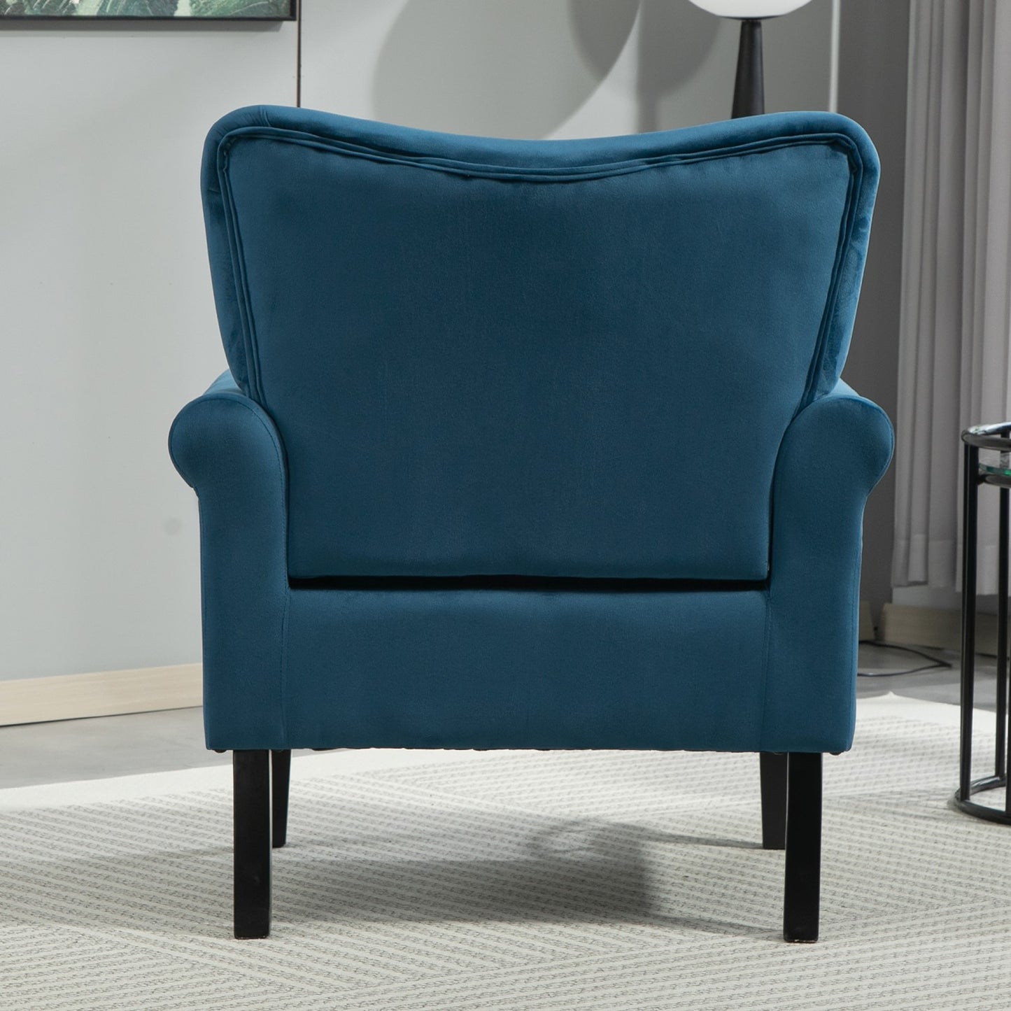 Mid-Century Modern Wingback Accent Chair, Upholstered Fabric Armchair With Sturdy Wood Legs, High-Back Padded Club Chair For Living Room Bedroom Office