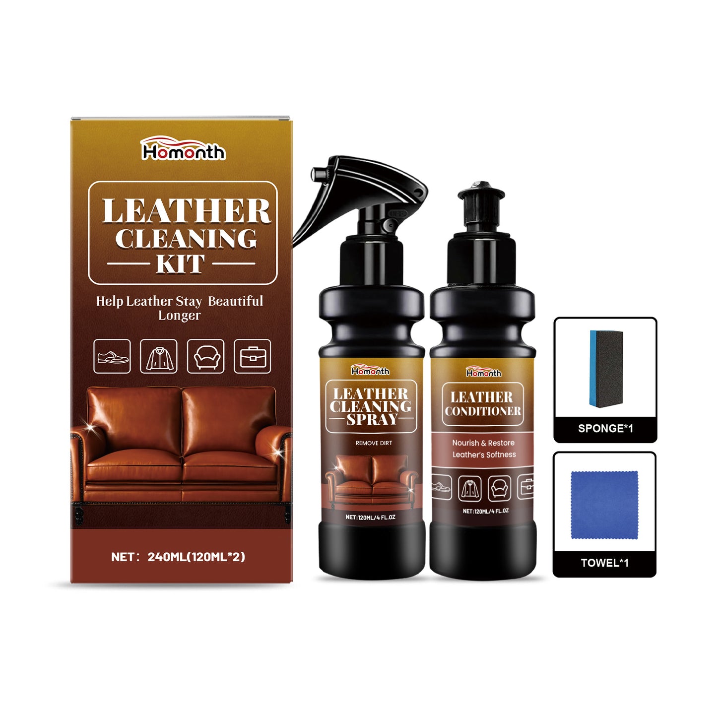 Shine Restorer And Stain-Resistant Leather Cleaning & Care Kit