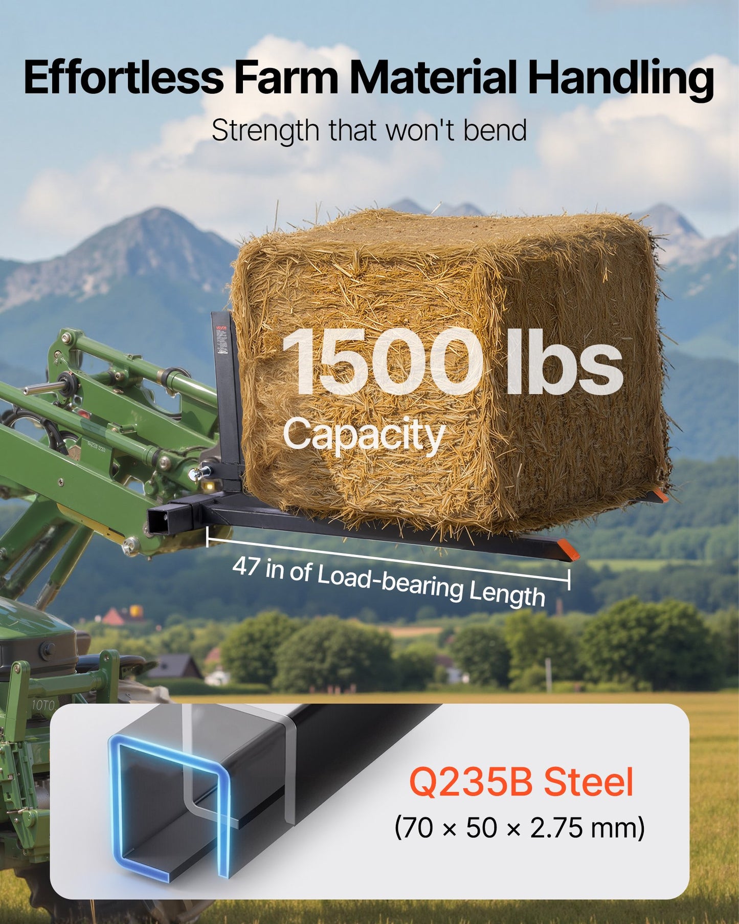 Palettengabel 680 K 3-Punkt-Gabelträger Zum Anklemmen 1280mm Gesamtlänge Gabelzinken Mit 735-1170 Mmeinstellbarer Gabelbreite