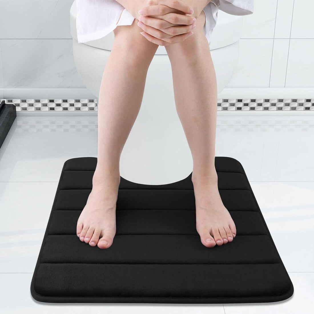 MEMORY FOAM BATH MAT PEDESTAL SET NON SLIP TOILET BATHROOM CONTOUR RUGS 3 PIECE--black