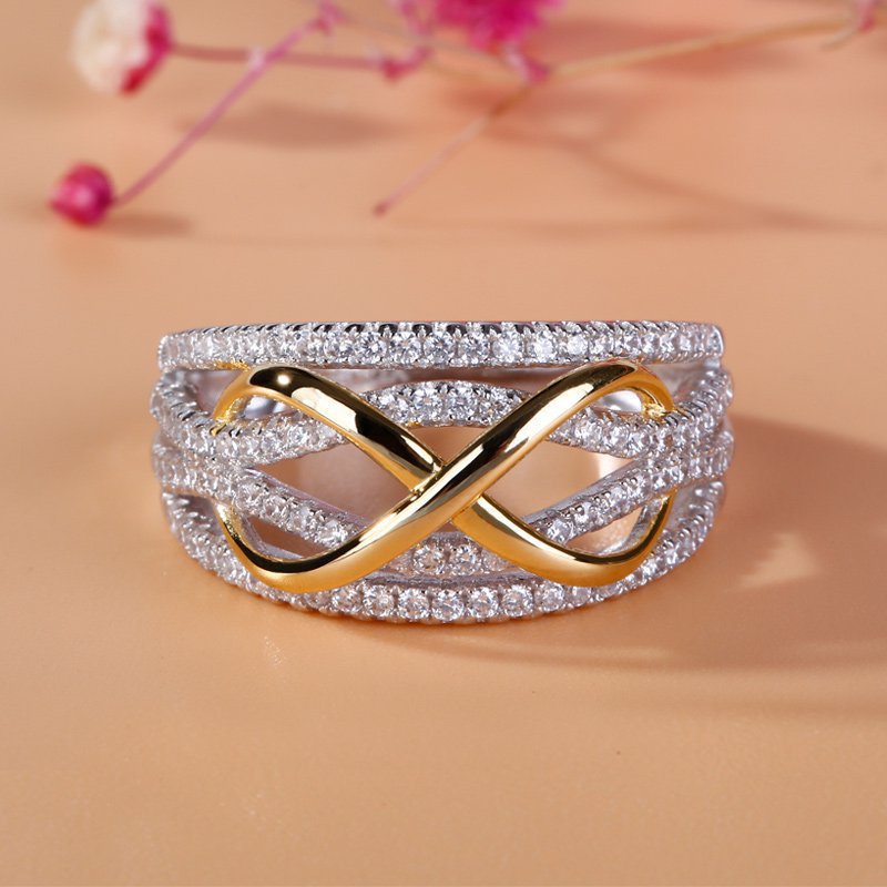 Cross-border Accessories European And American Fashion Women's Gold-plated Ring Wish Amazon Hot Selling Color Separation Wedding Ring Ring