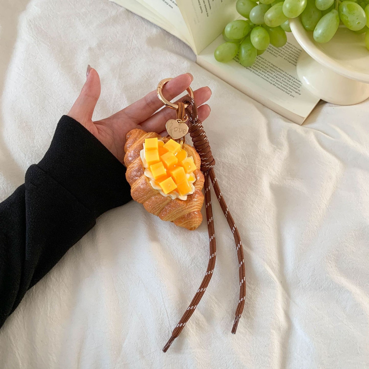 Cozy Afternoon Tea Simulation Fruit Cream Croissant Pendant