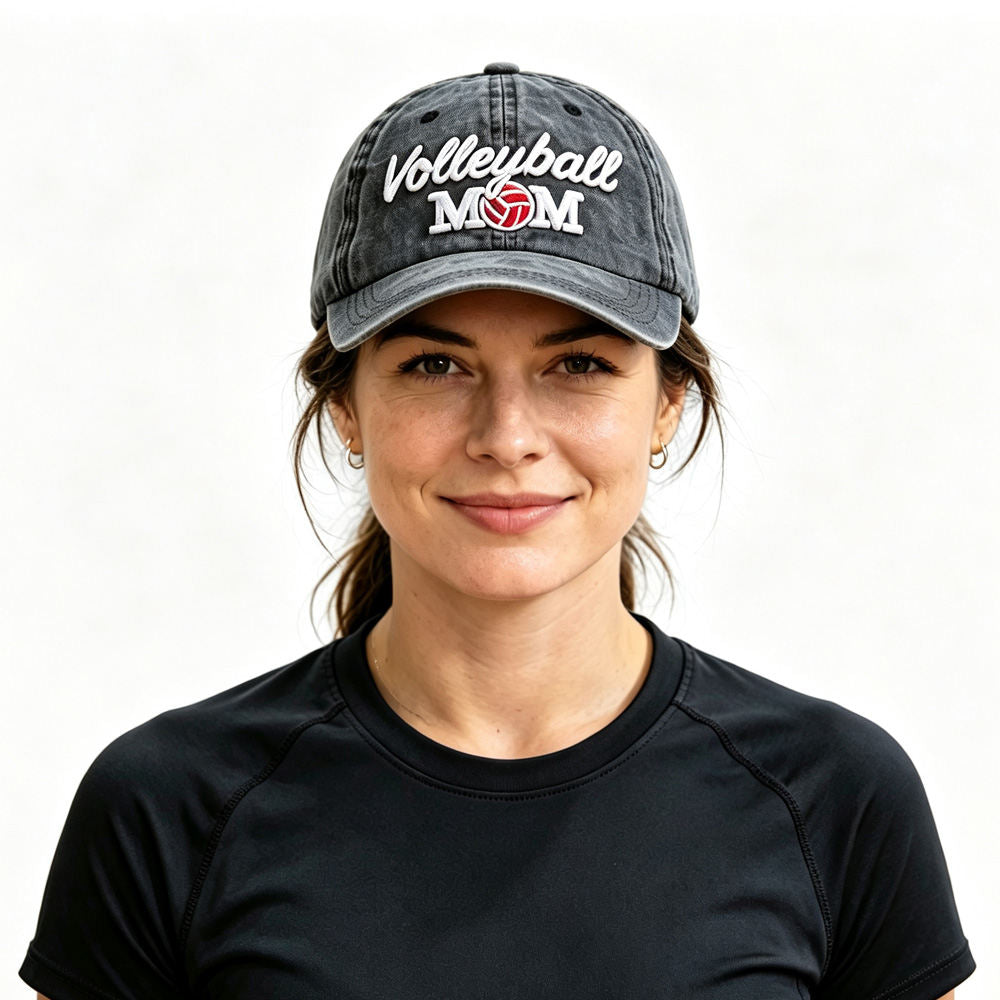 Volleyball Mom Embroidered Baseball Cap, Vintage Washed Cotton Hat For Women Volleyball Lover Mom Gift