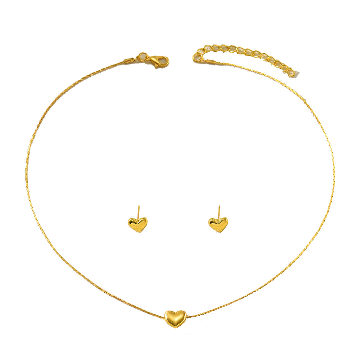 Cross-border European American Light Luxury Women Jewelry Set, Geometric Heart Pendant Clavicle Necklace & Matching Earrings, Versatile Daily Fashion Accessories