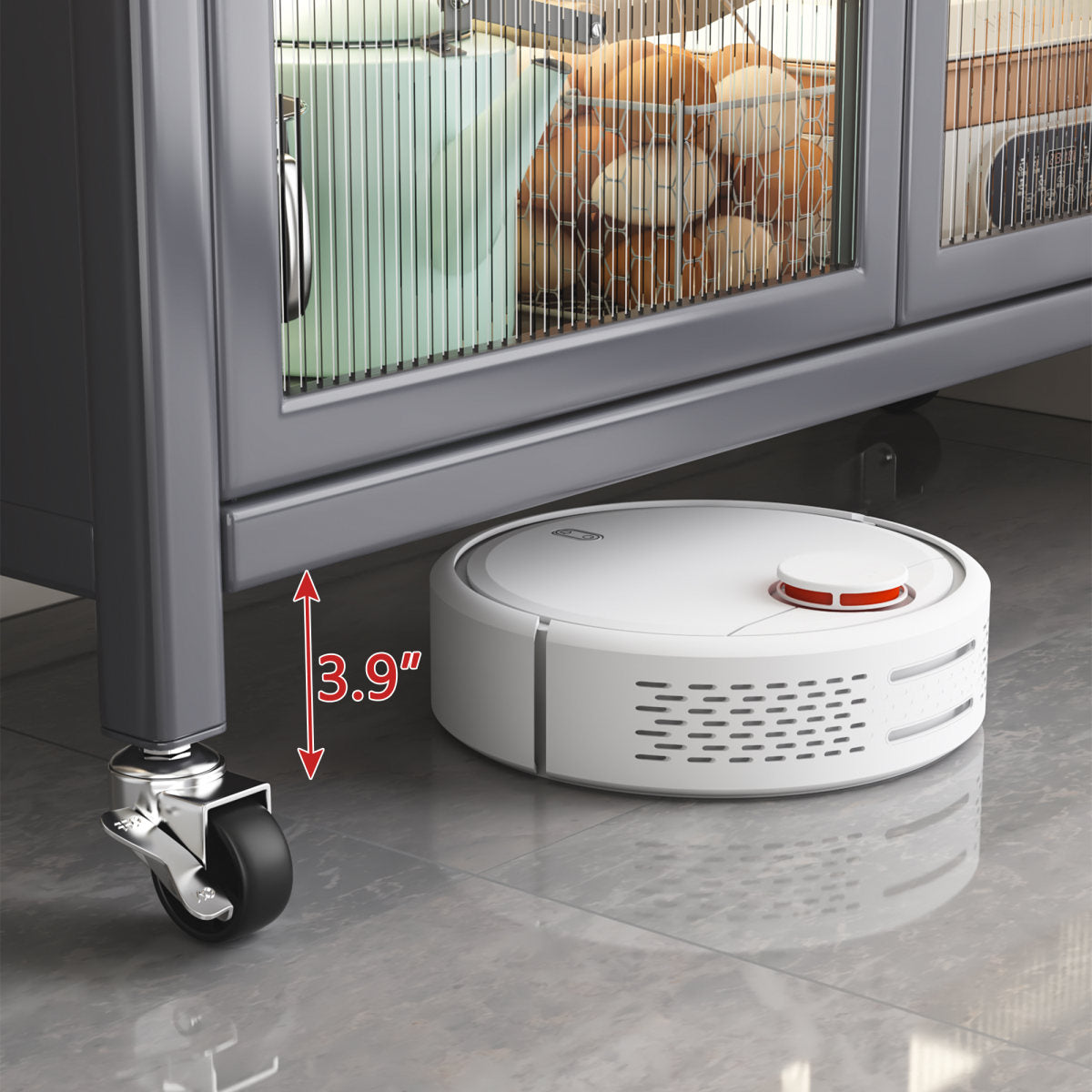 Grey Open Kitchen Storage Cabinet, Floor-to-Ceiling Multilevel Microwave Shelving Unit & Side Cabinet For Bowls, Grey