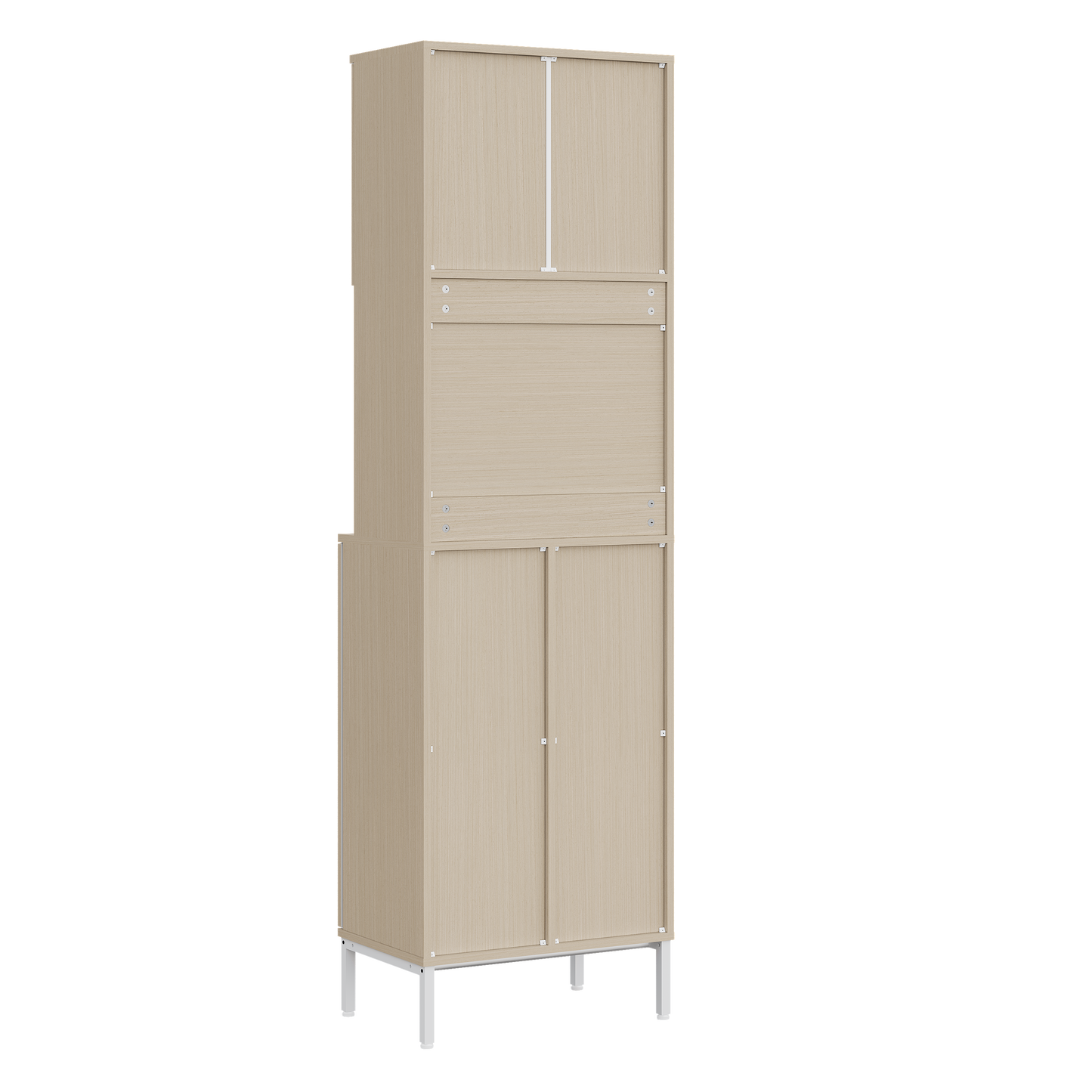 Trash Cabinet, Kitchen Cabinet With Garbage Rack, 181cm Tall Cabinet With Microwave Compartment & Garbage Area, Height-adjustable Storage Space For Vacuum Cleaner, 53x35x181cm