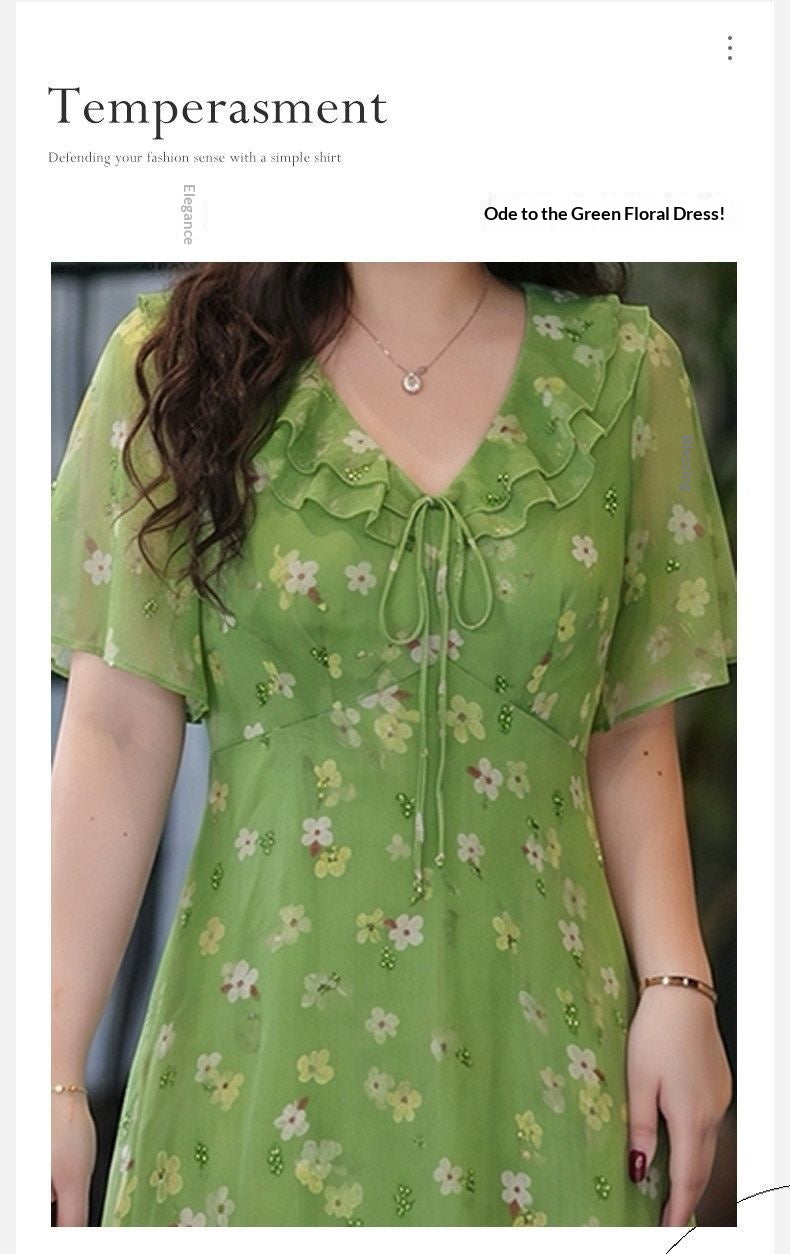 Women's Green Floral Fashion Casual Dress