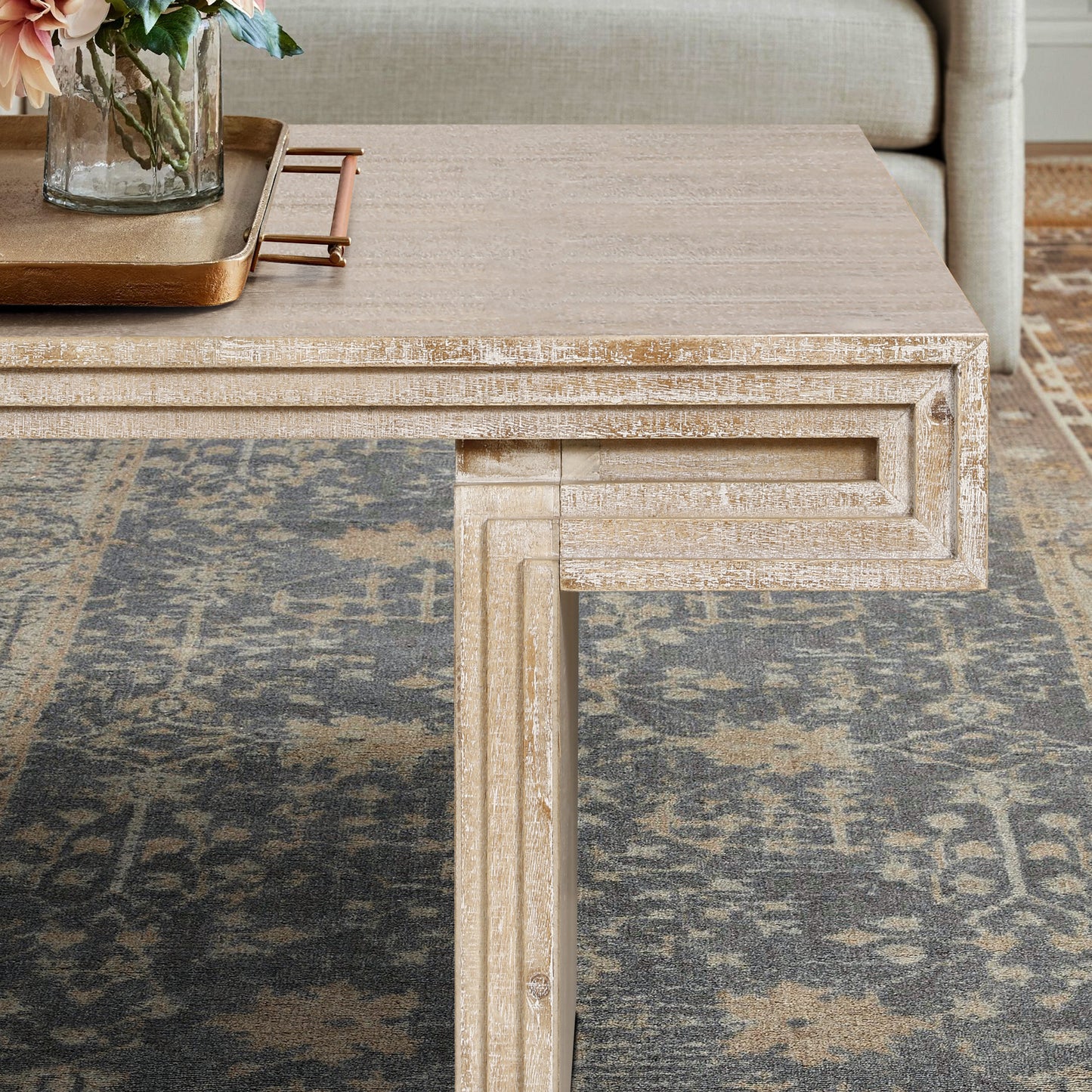 American Vintage Industrial Coffee Table, Premium Reclaimed Wood Texture Rectangular Design, Double-Tier Structure With Rustic Finish, Easy Assembly For Living Room & Office, Antique Natural